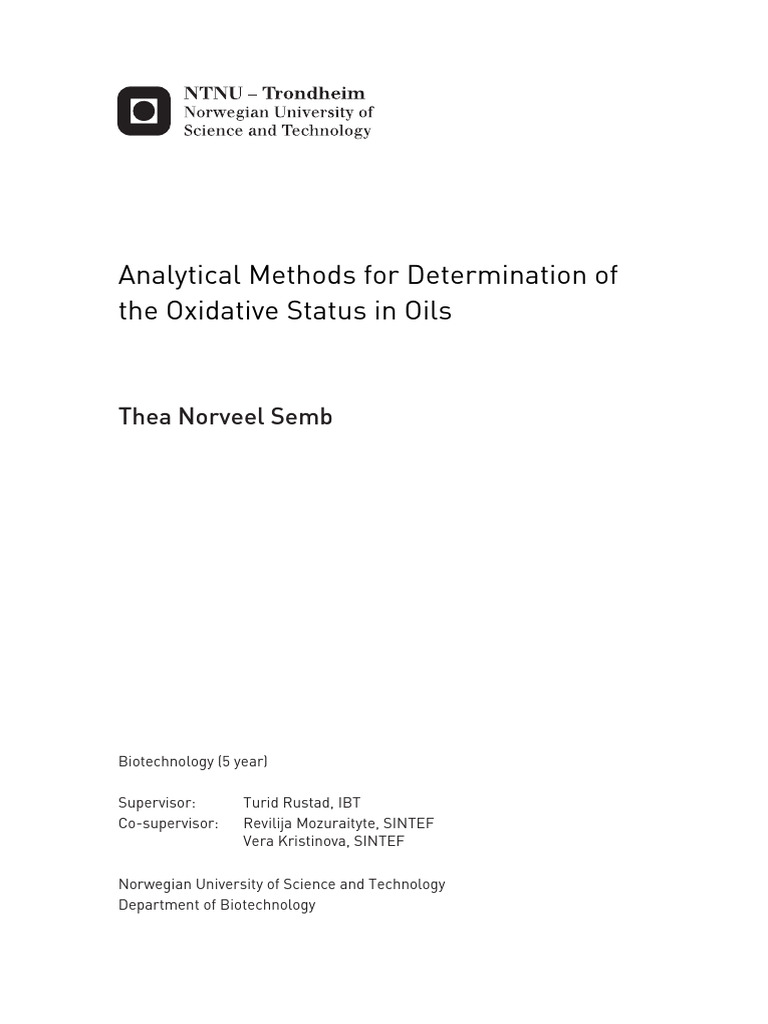 Analytical Methods For Determination of Oxidative Status | PDF