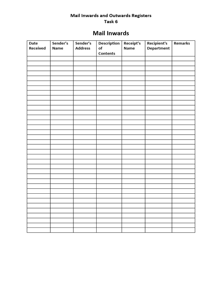 Mail Inwards and Outwards Registers | PDF