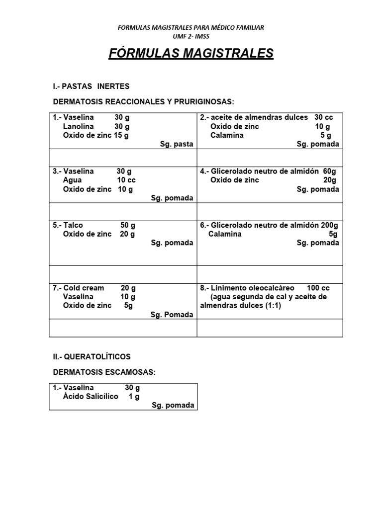 Fórmulas Magistrales | PDF | Ácido sulfúrico | Compuestos químicos
