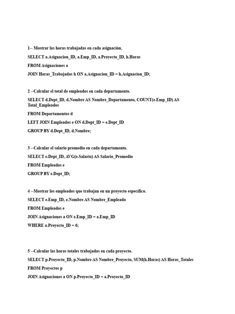 Consultas SQL para Gestión de Empleados | PDF | Bases de datos ...