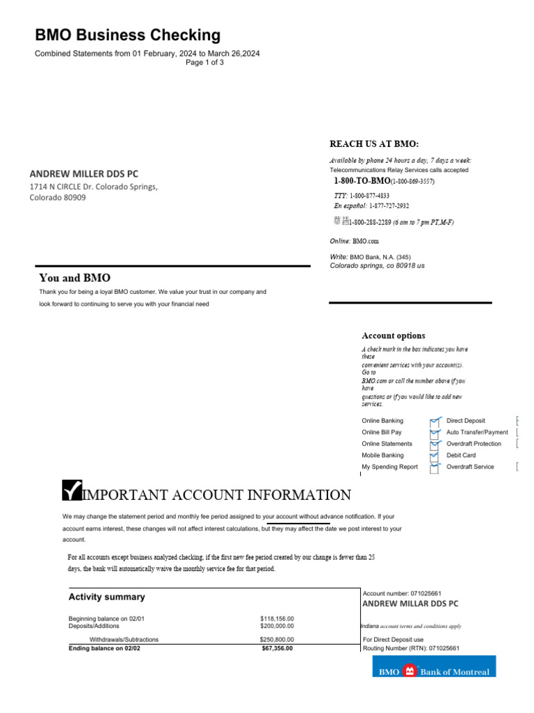 BMO Account Statement Overview | PDF | Transaction Account | Overdraft