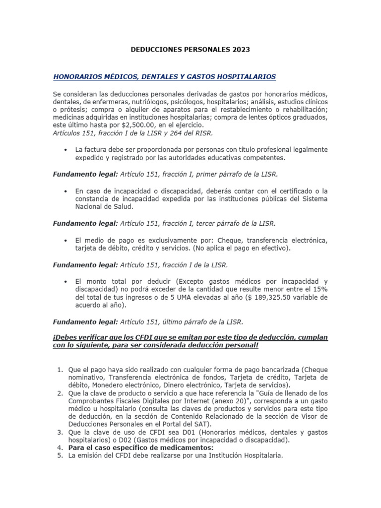 Deducciones Personales 2023: Guía Completa | PDF | Tarjeta de débito ...