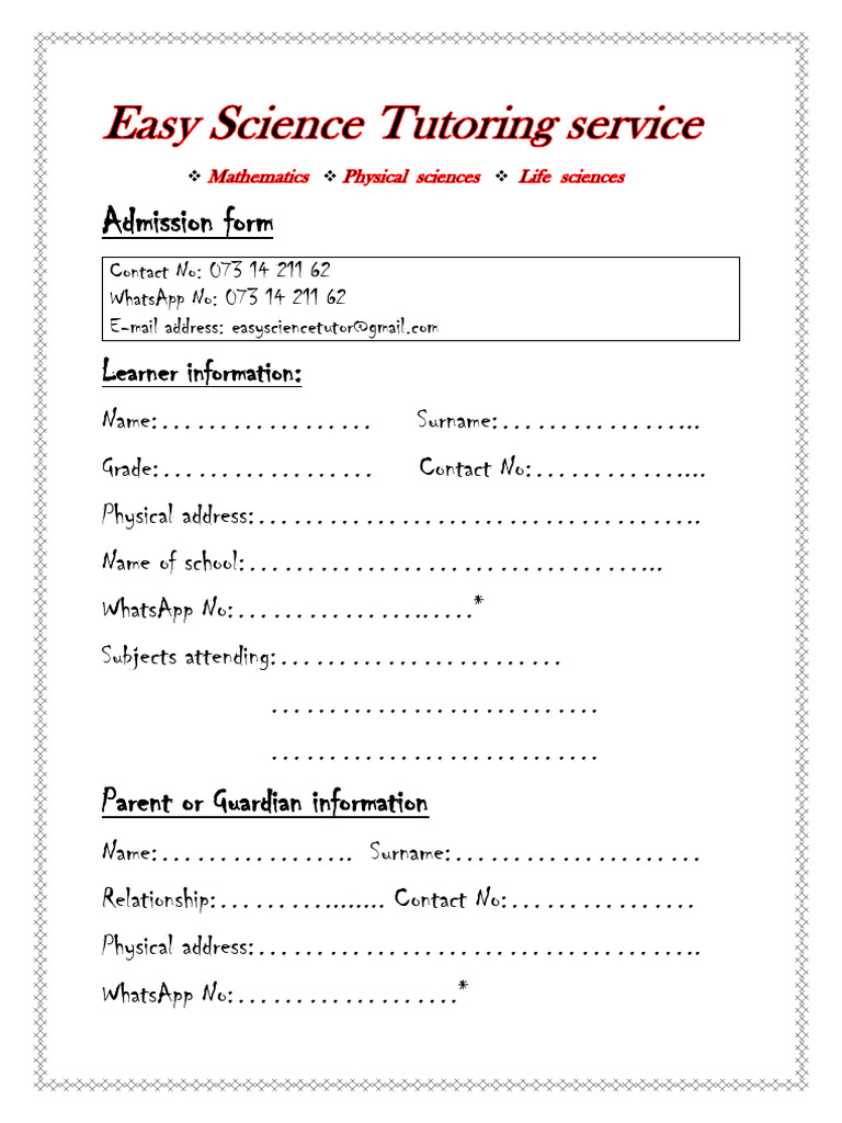 Admission Form 2024 | PDF