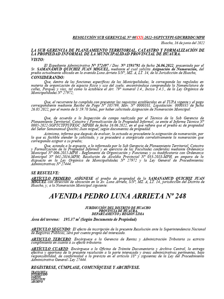 0XXX 571100 Samanamud Quichiz Asig Numeracion PDF Justicia 