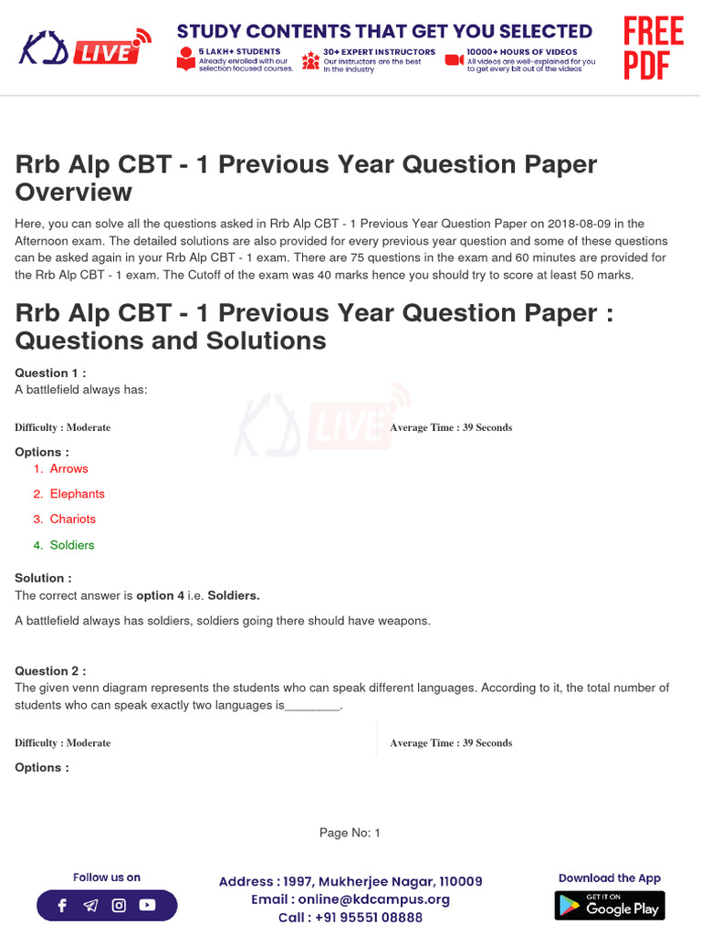 RRB Alp CBT 1 Previous Year Question Paper 15671 | PDF | Force | Mirror