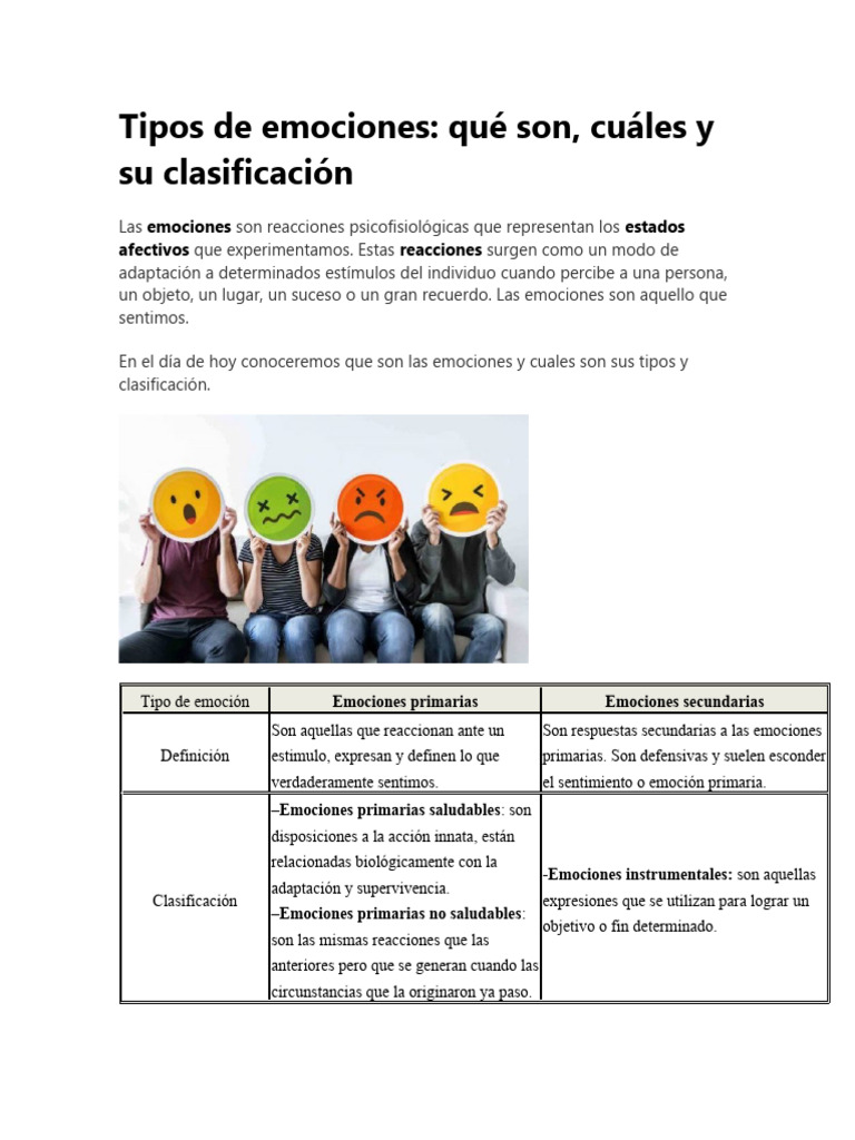 Clasificación y tipos de emociones | PDF | Las emociones | Motivacional