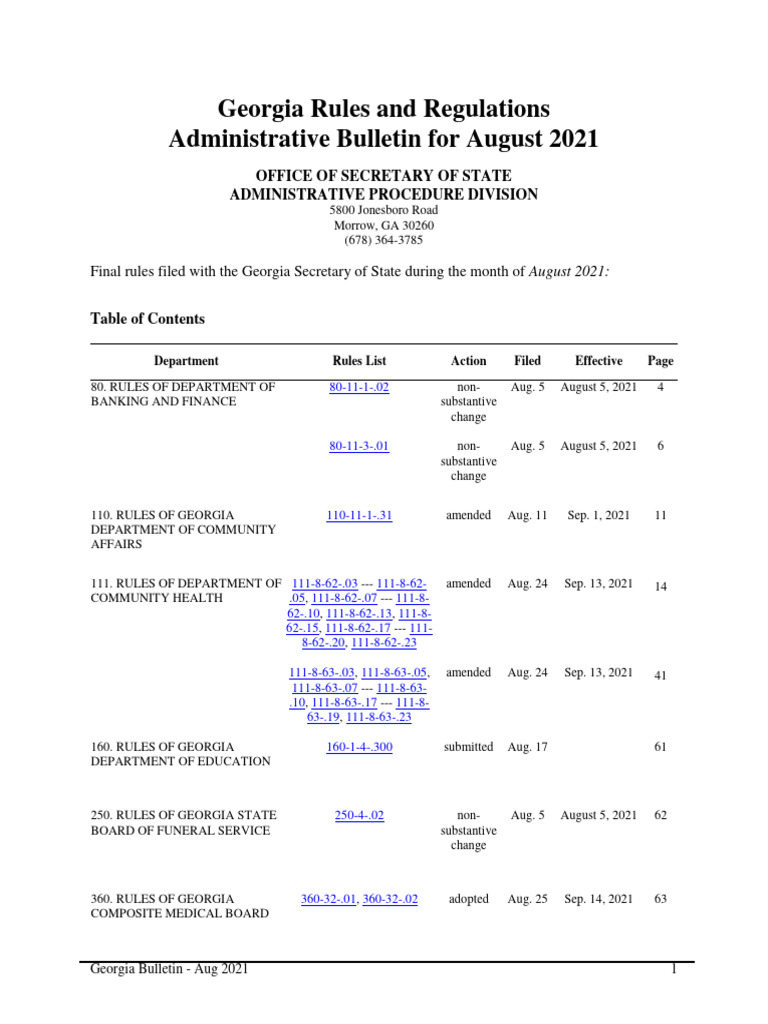 Rules and Regulations Administrative Bulletin For August 2021