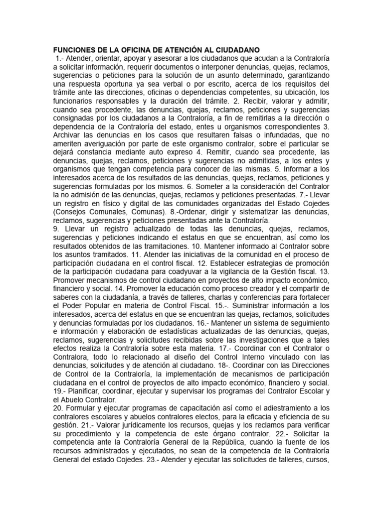 Funciones de La Oficina de Atención Al Ciudadano | PDF | Administración ...