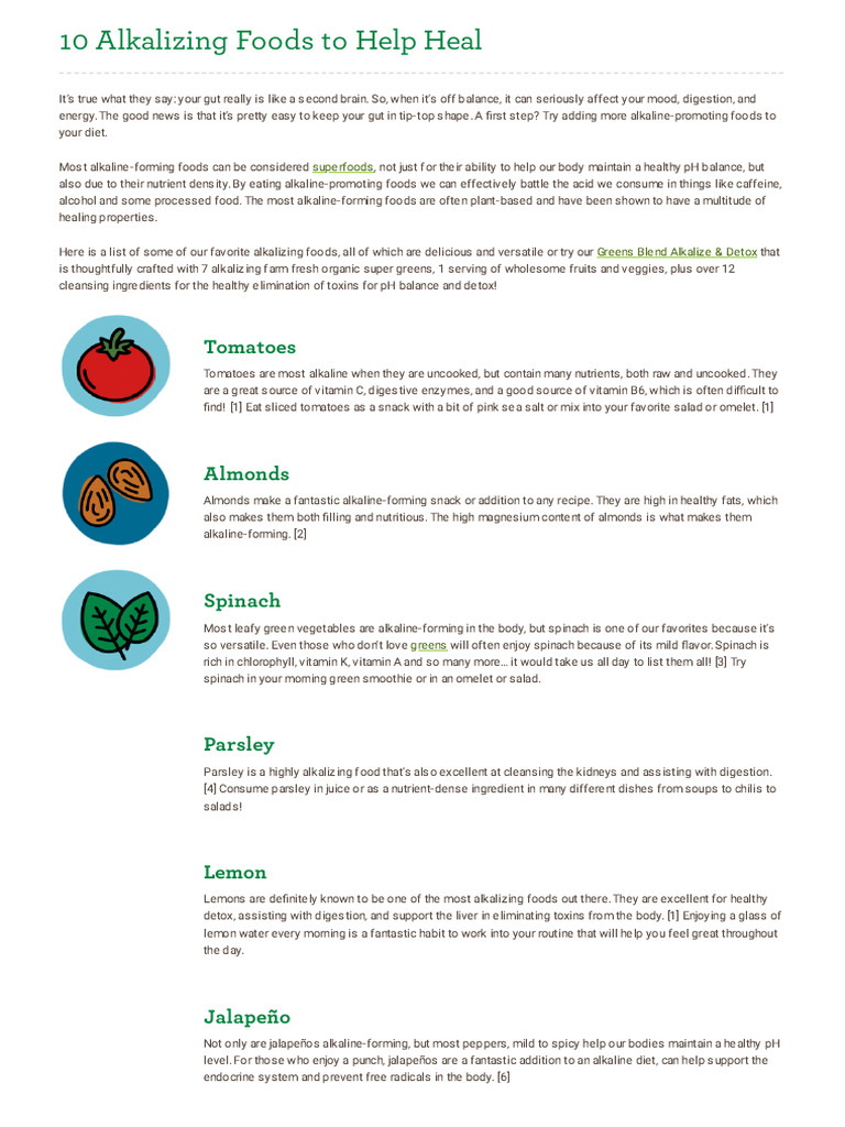 Top 10 Alkalizing Foods for Health | PDF | Foods | Leaf Vegetable