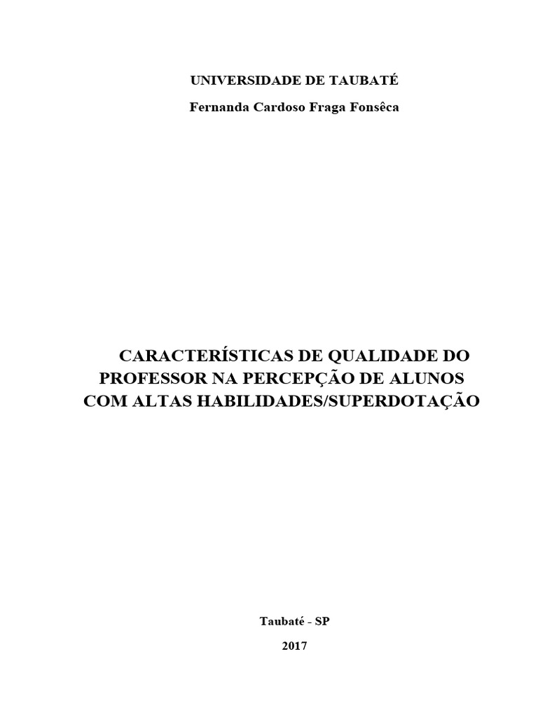 Dissertacao MLA Fernanda Cardoso Fraga Fonseca | PDF | Psicologia | Inteligência