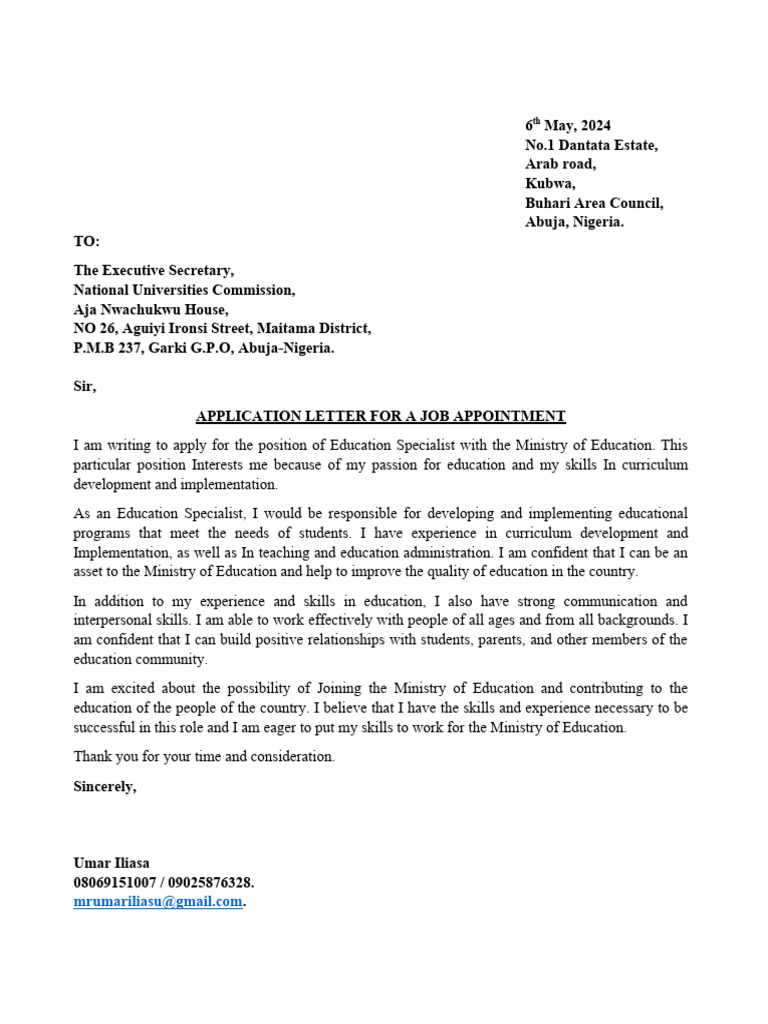 Job Application for Education Specialist | PDF