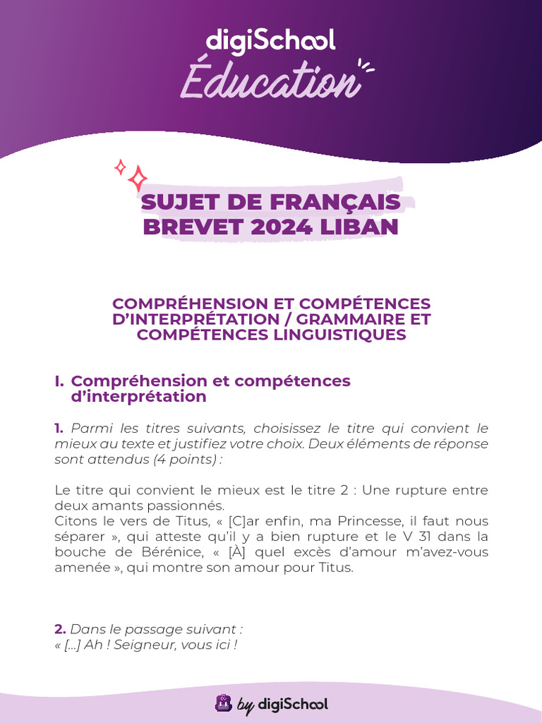 Brevet Francais 2024 Liban