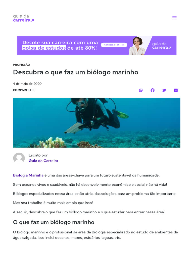Descubra o Que Faz Um Biólogo Marinho | PDF | Biologia Marinha | Biologia