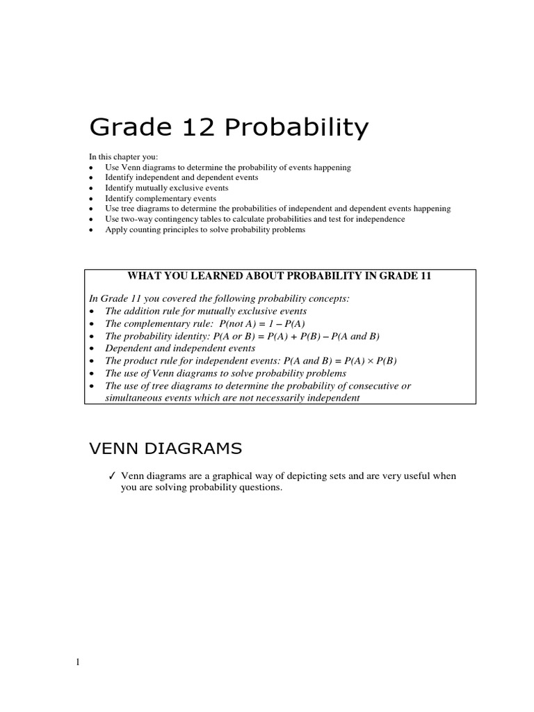 Grade 12 Probability | PDF | Probability | Dice