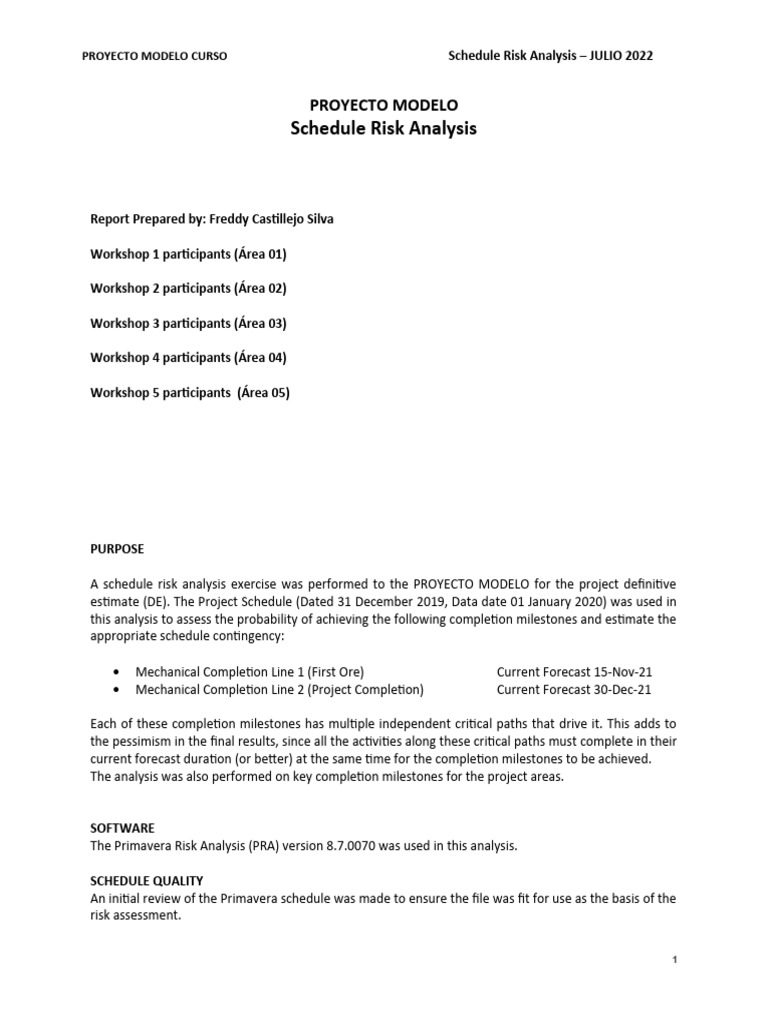 Schedule Risk Analysis for Proyecto Modelo | PDF | Applied Mathematics