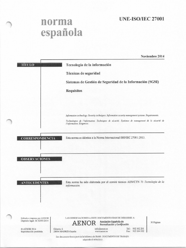 ISO 27001 2013 Seguridad de La Informacion | PDF