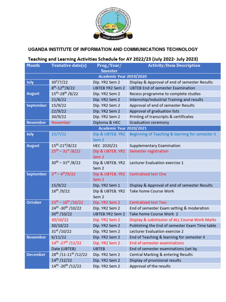 UICT Calendar AY 2022 2023 | PDF | Academic Term | Vocational Education