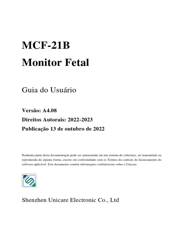(INSTRUÇÕES DE USO) Monitor Fetal MCF-21B (Config. A - B) - V4.08 ...