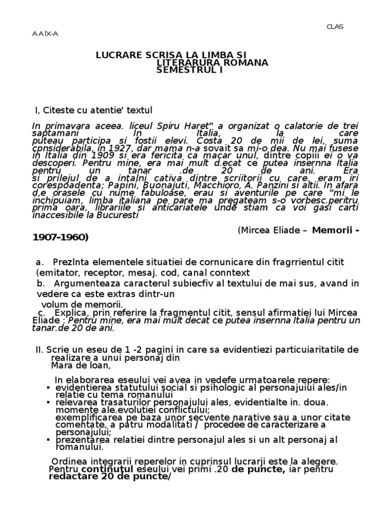 Teza Clasa a IX -A Sem I