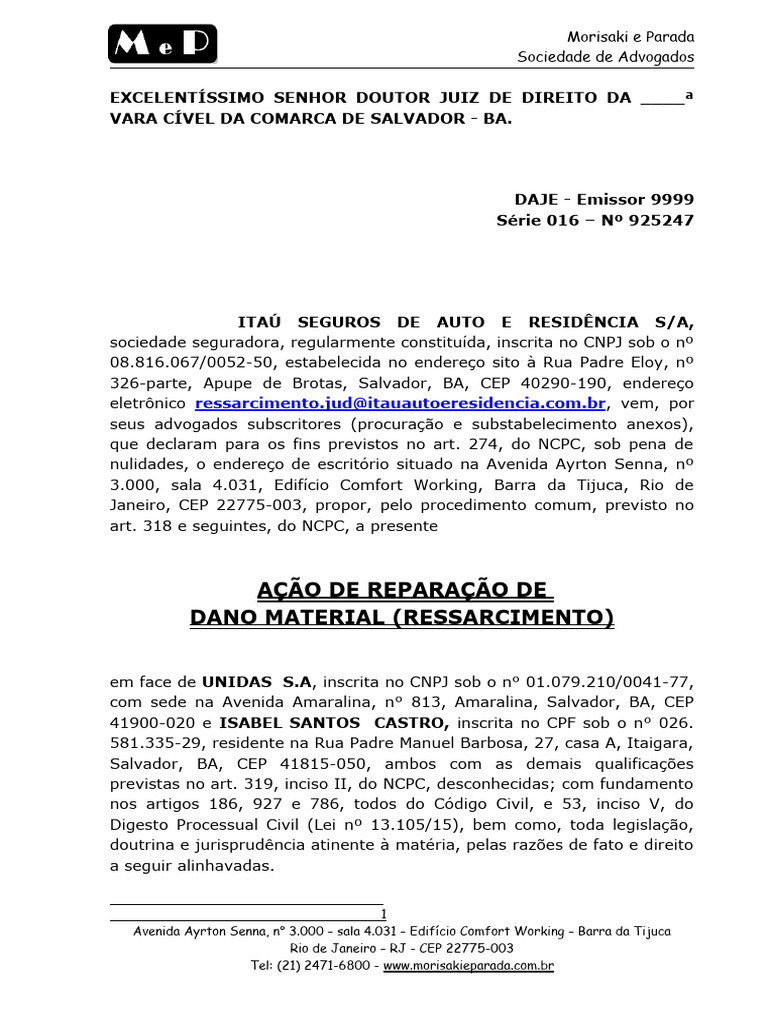 Ação de Indenização por Dano Material | PDF | Indenização | Relação de ...