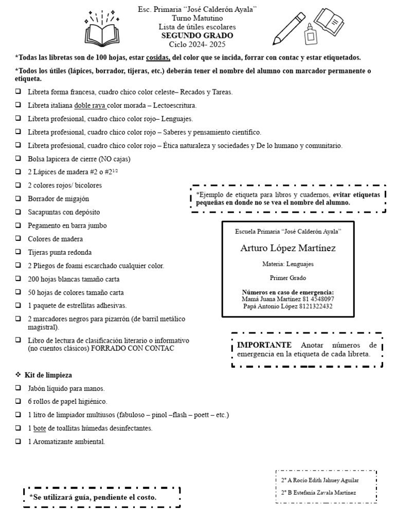 Lista de útiles Segundo grado 24-25 | Descargar gratis PDF | Materiales ...