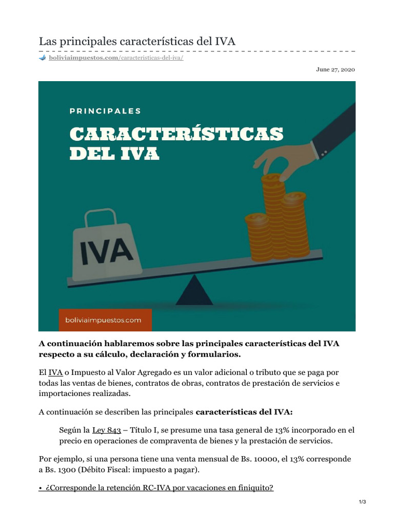 Las Principales Características Del IVA | PDF | Impuesto al valor ...