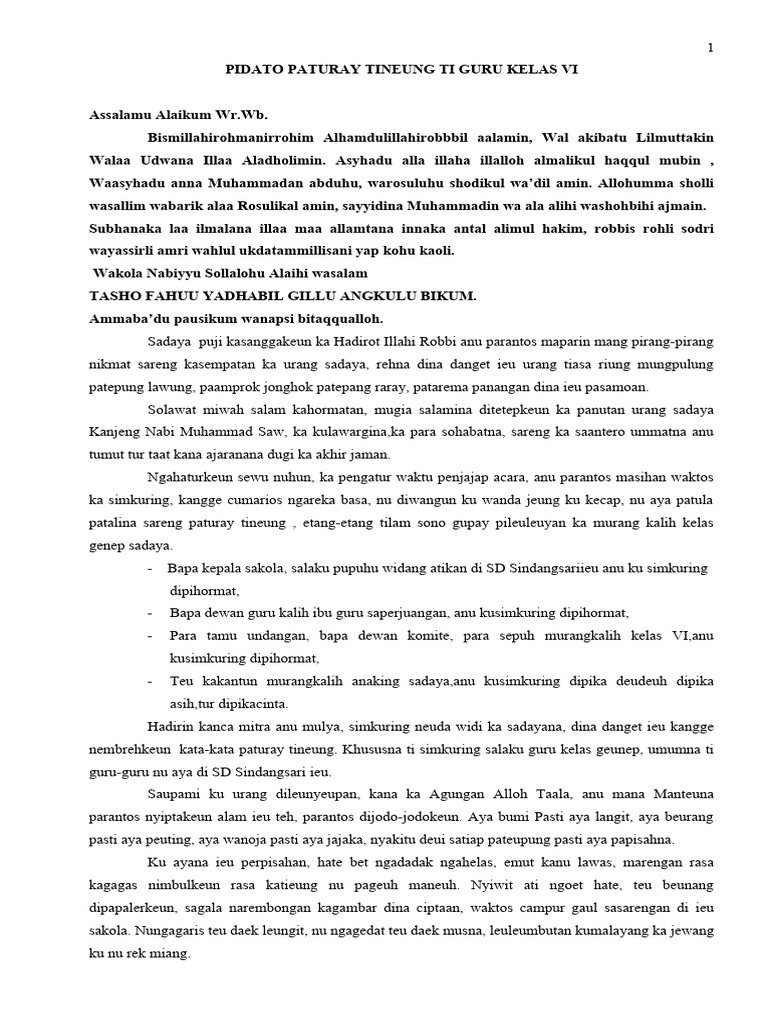 Pidato Perpisahan Kelas VI SD | PDF