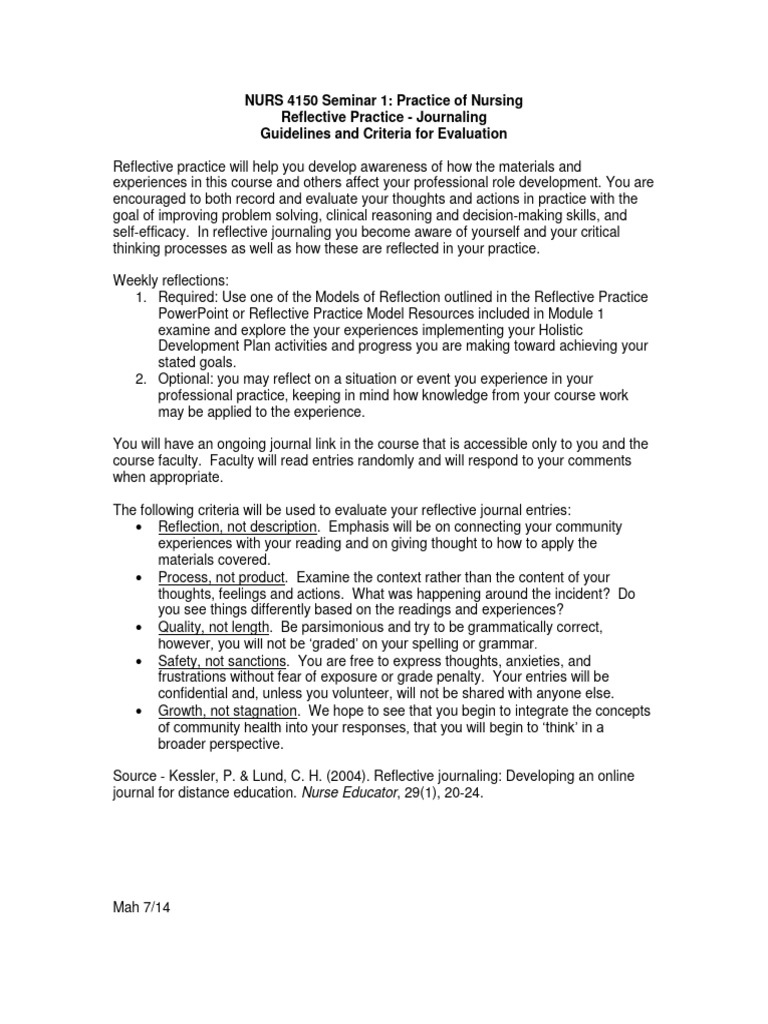 Reflective Journaling Guidelinesand Criteria PDF Reflective