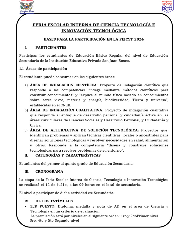 ESQUEMA DE Feria de Ciencias 2024 | Descargar gratis PDF | Science