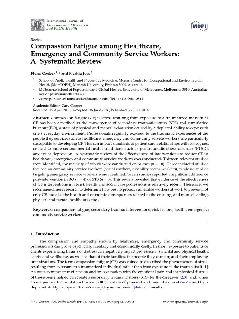 Compassion Fatigue Among Healthcare, Emergency and Community Service ...