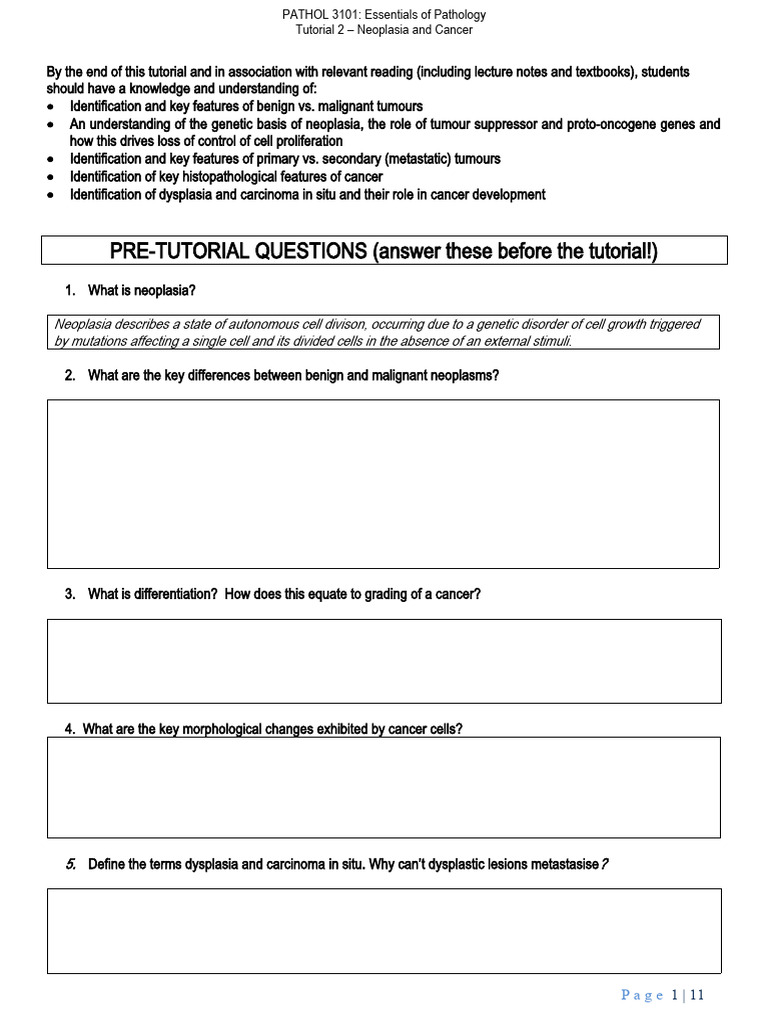 Tutorial 2 Neoplasia Pdf Neoplasms Metastasis