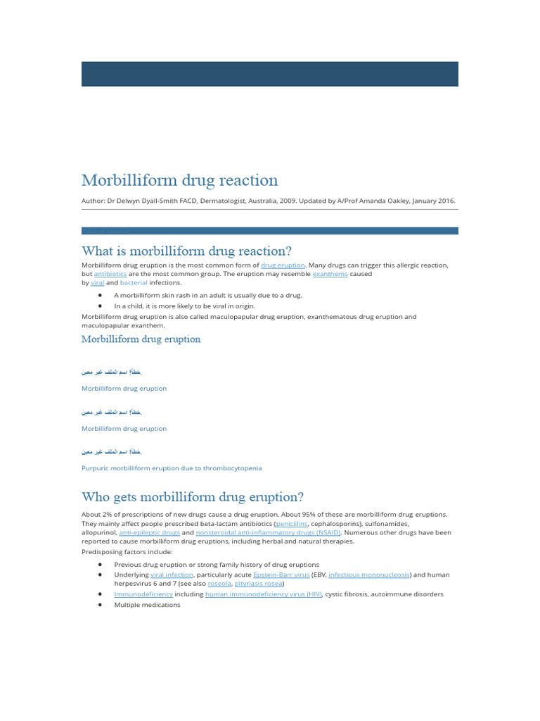 Morbilliform Drug Reaction Guide | PDF | Epidemiology | Health Sciences