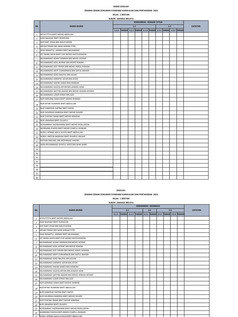 Rekod Transit BM Tahun 2 2023 | PDF