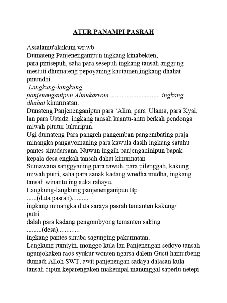 Atur Panampi Pasrah Temanten Singkat | PDF