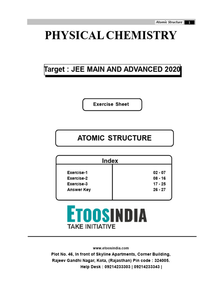 JEE Chemistry: Atomic Structure Exercises | PDF | Photoelectric Effect ...