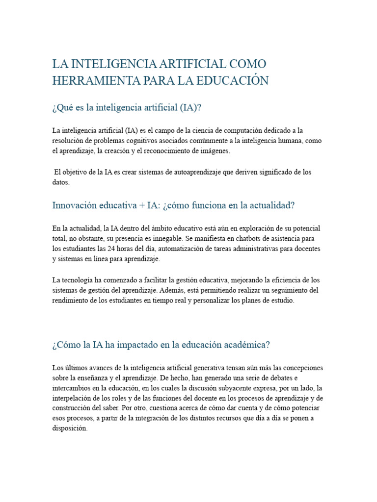 IA Como Herramienta de La Educación | PDF | Inteligencia artificial ...