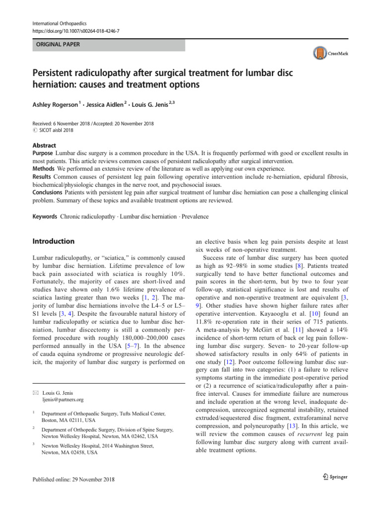 Persistent Radiculopathy After Surgical Treatment For Lumbar Disc