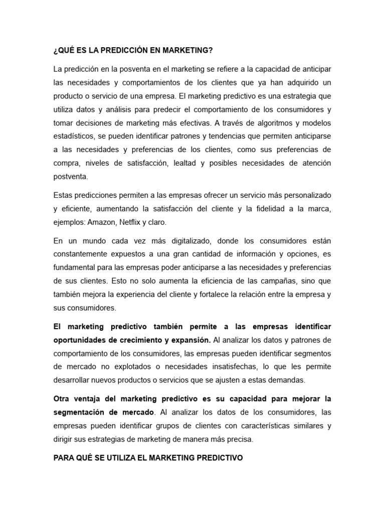 Qué Es La Predicción en Marketin1 | PDF