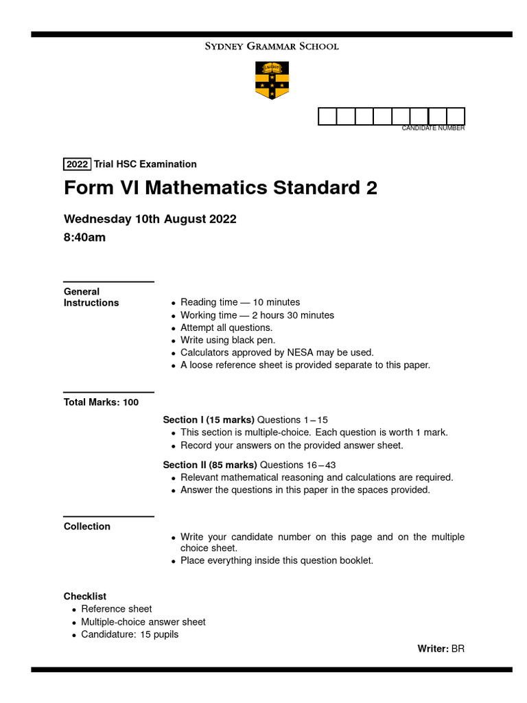 2022 Sydney Grammar School - S2 - Trial - Questions | PDF | Interest ...