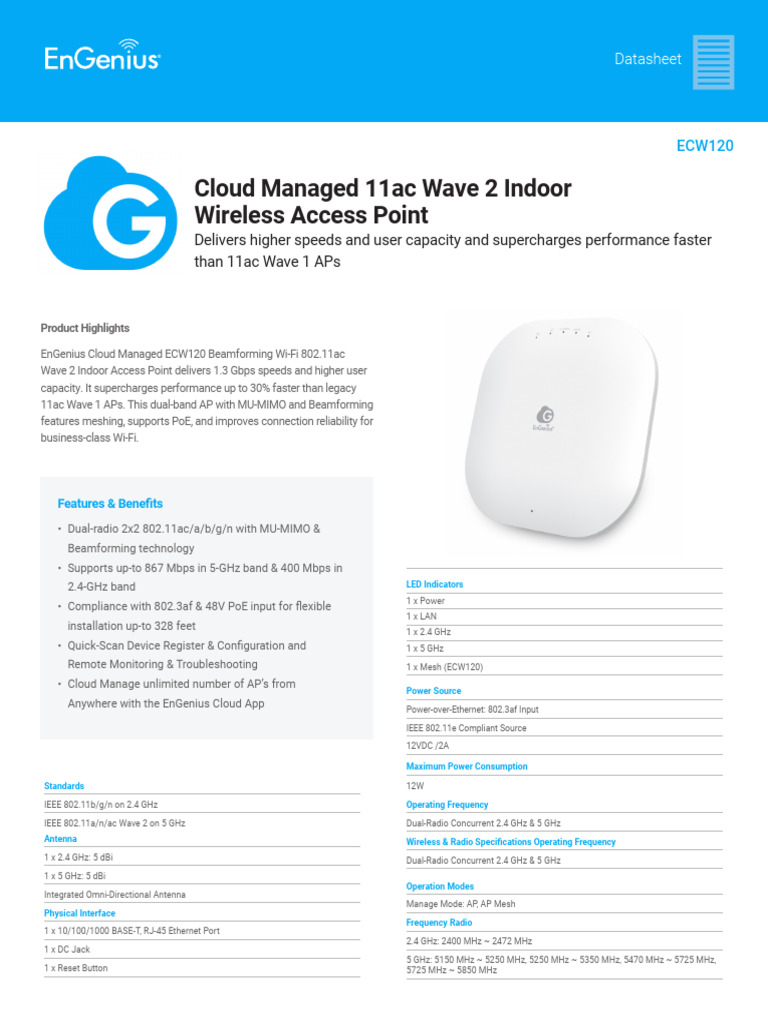 ECW120 Datasheet | PDF | Ieee 802.11 | Wi Fi