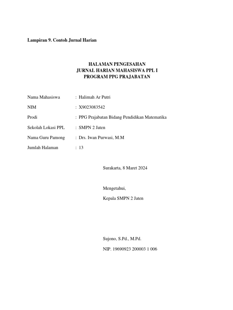 Lampiran 9 Contoh Jurnal Harian Pdf