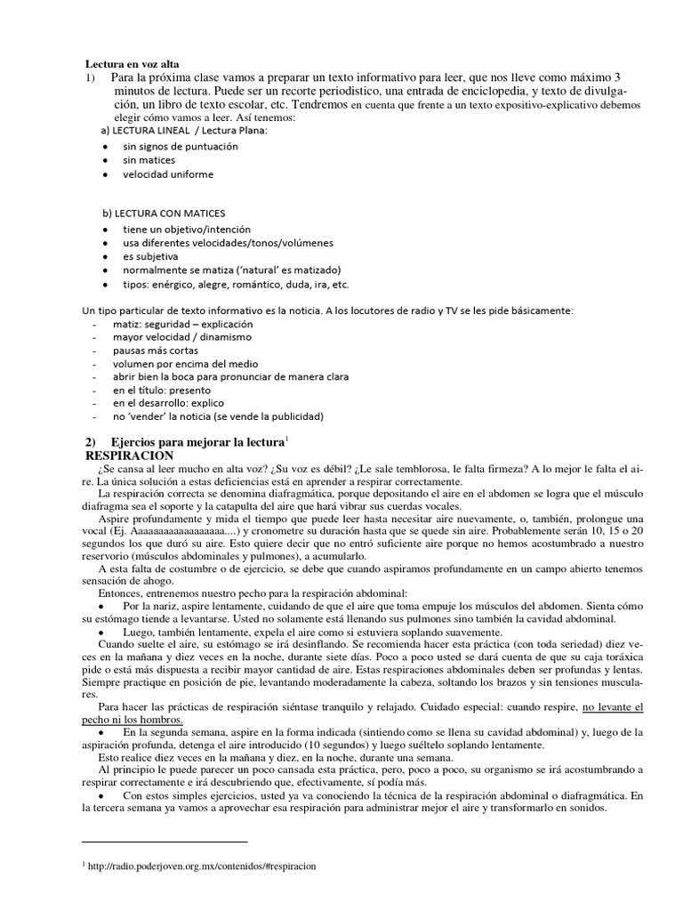 Ejercicios para Leer en Voz Alta | PDF | Vocal | Respiración