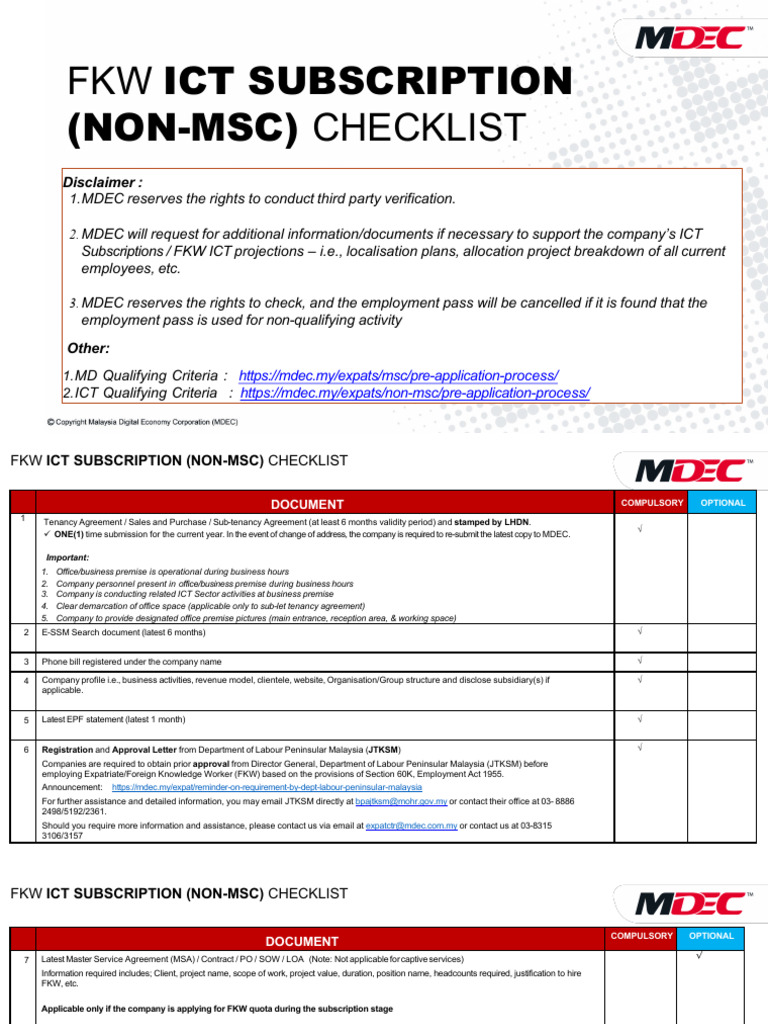 FKW ICT Subscription Checklist Guide | PDF | Business