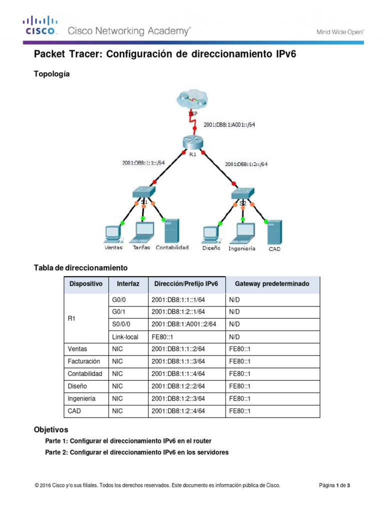 Configuración de IPv6 en Packet Tracer | PDF | Yo Pv6 | Dirección IP