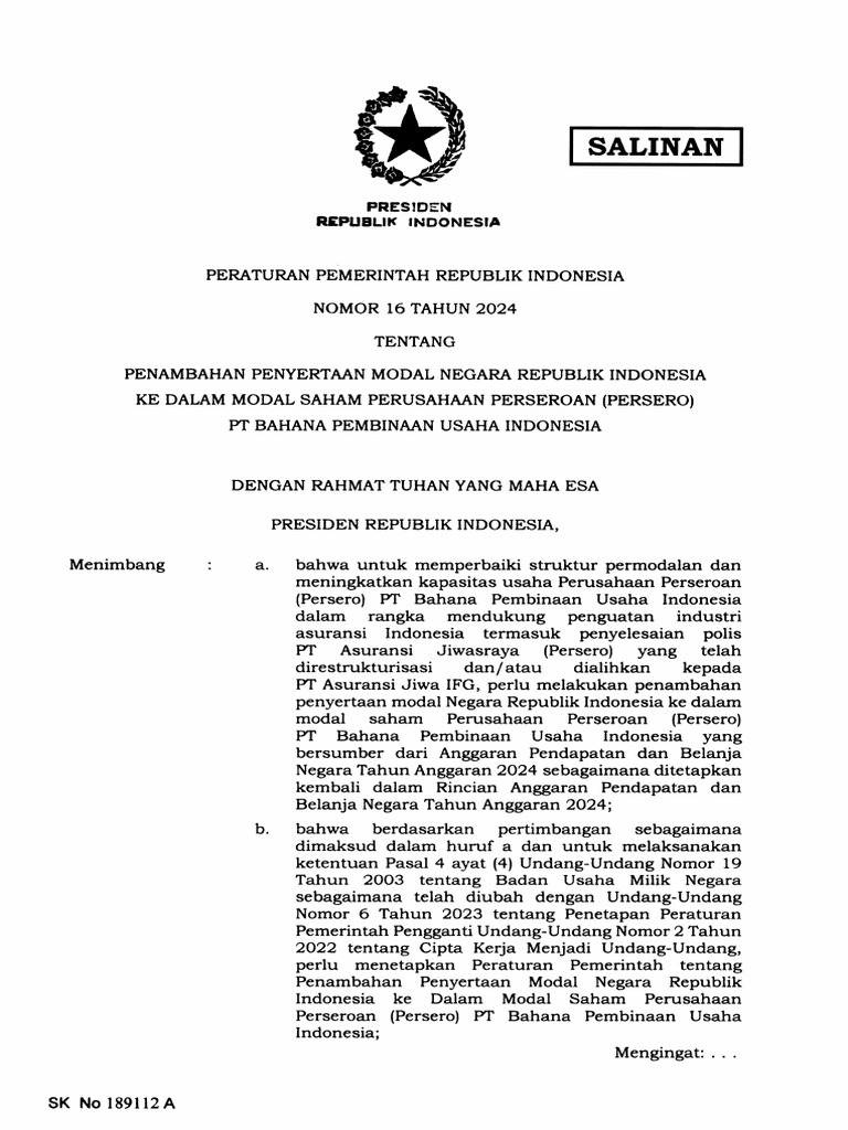 Pp Nomor 16 Tahun 2024 Pdf