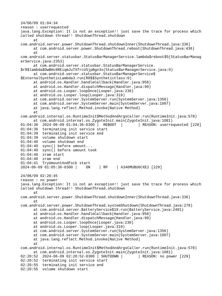 Android Shutdown and Reboot Logs | PDF | Java (Programming Language ...