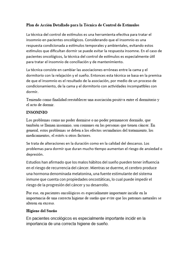 Plan de Acción Detallado para La Técnica de Control de Estímulos | PDF ...