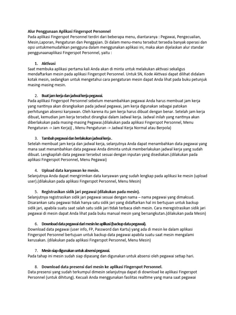 Alur penggunaan aplikasi fingerspot personnel pdf