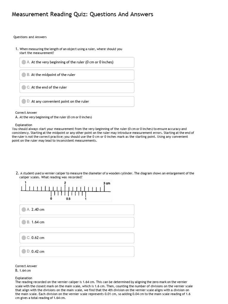 Measurement Quiz and Answer Key | PDF | Length | Probability And Statistics