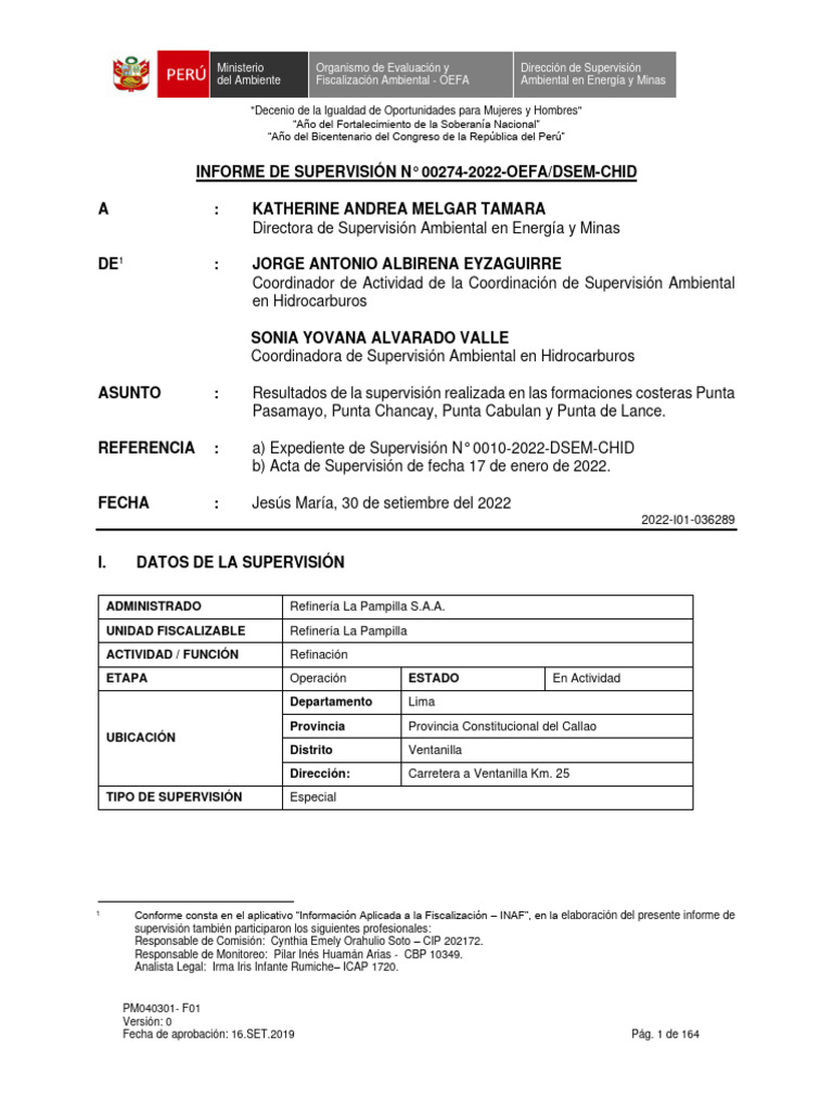 Is - 00274 2022 Oefa Dsem Chid | PDF | Perú | Petróleo